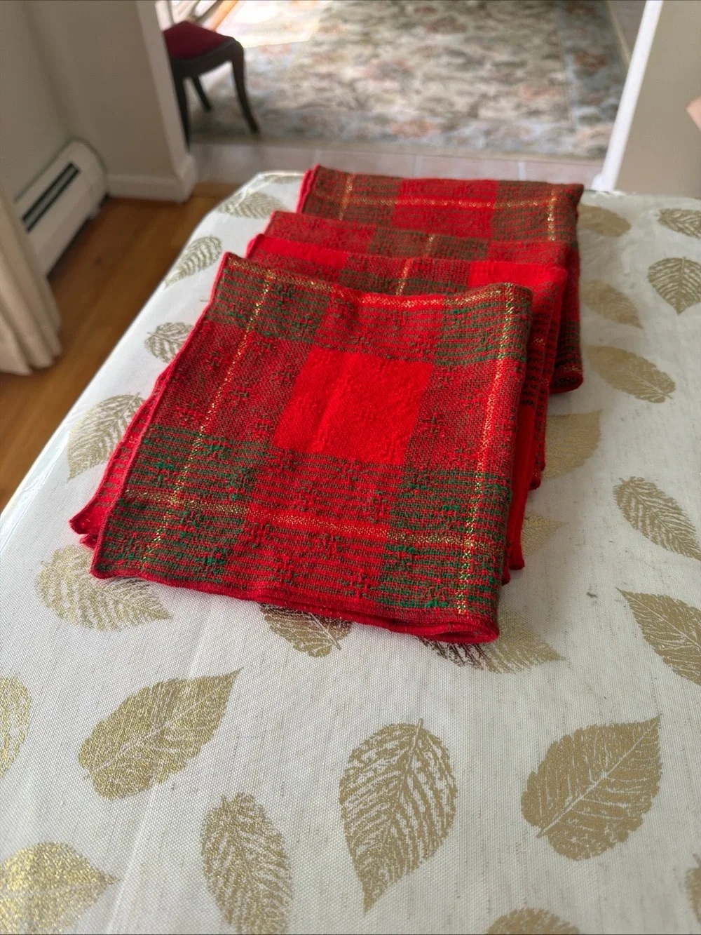 Festive Red Plaid Holiday cloth napkins set of 4 Scandinavian theme